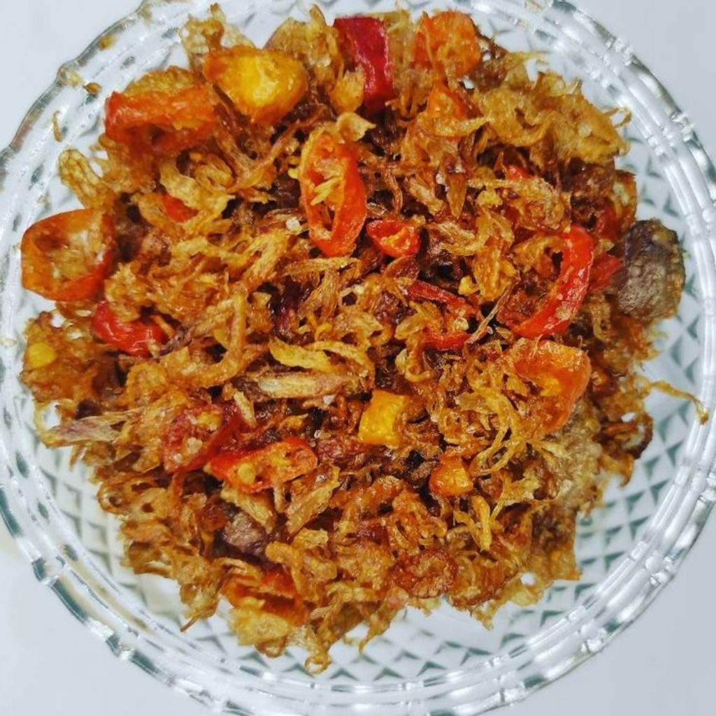 

lauk BAWANG GORENG TERI PEDAS CABAI 100 GRAM || Taburan Nasi Hangat, Mie Goreng/ Kuah
