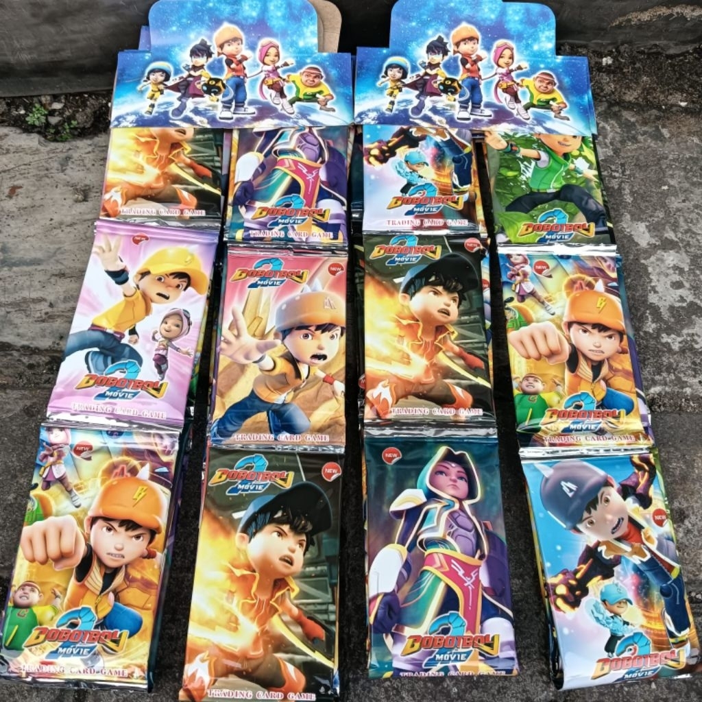 Paket 12 Sachet Mainan Kartu BOBOIBOY GALAXY New Version 2 FF ML TUNG BRAINROT NARUTO impor Trading 