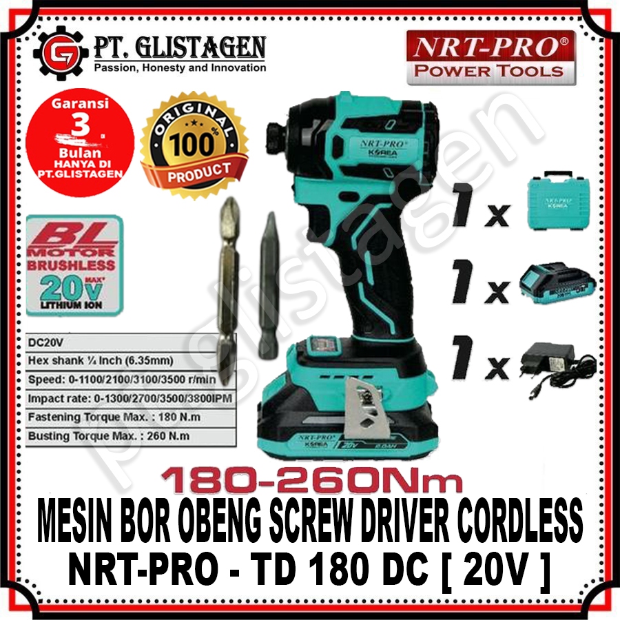 NRT-PRO TD 180 DC Mesin Bor Obeng IMPACT DRIVER Screwdriver Baterai Cordless Screw driver 20V HEX 1/