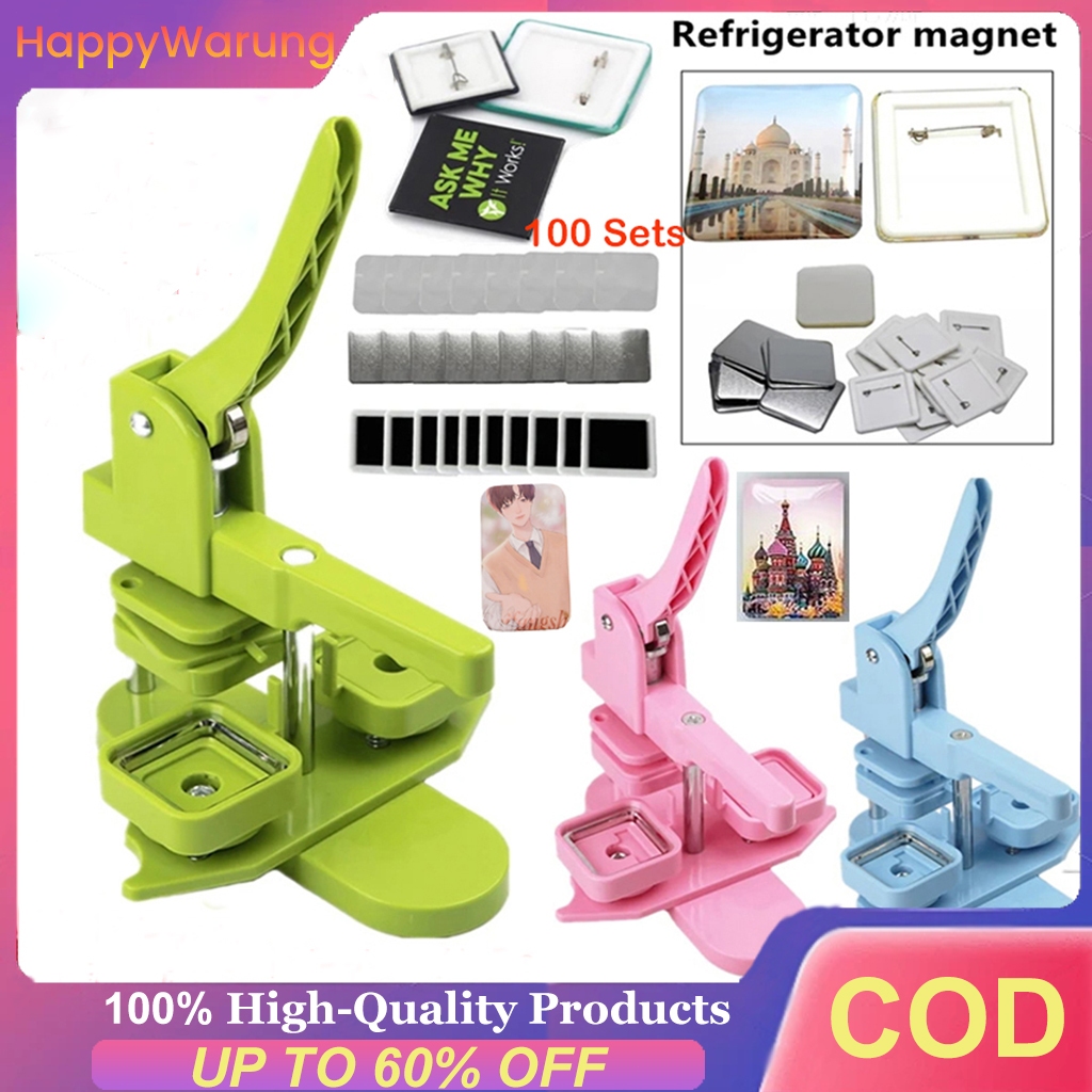 

COD 50mm Square - Badge Machine+Pin Badge/Refrigerator Badge Press Machine Rotating Manual Making Fridge Magnet Badge Pins For Gifts Home Office Business Badge Machine
