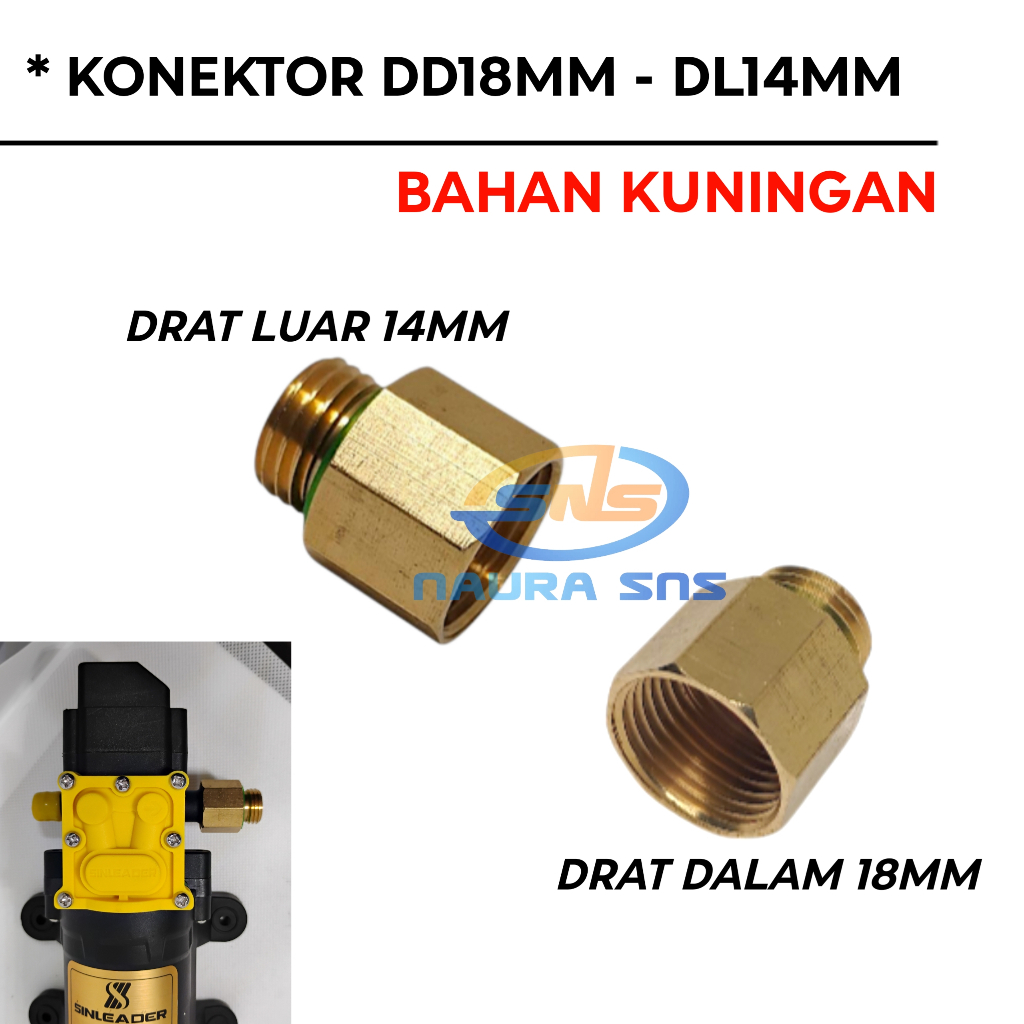 Konektor Nepel drat 18mm ke drat luar 14mm
