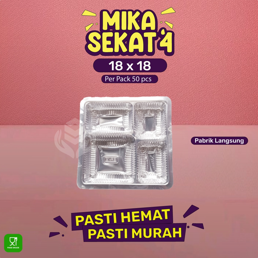 Mika Plastik Sekat 4 Mika Plastik 18X18 Mika (Isi 50 Pcs- OMK184)