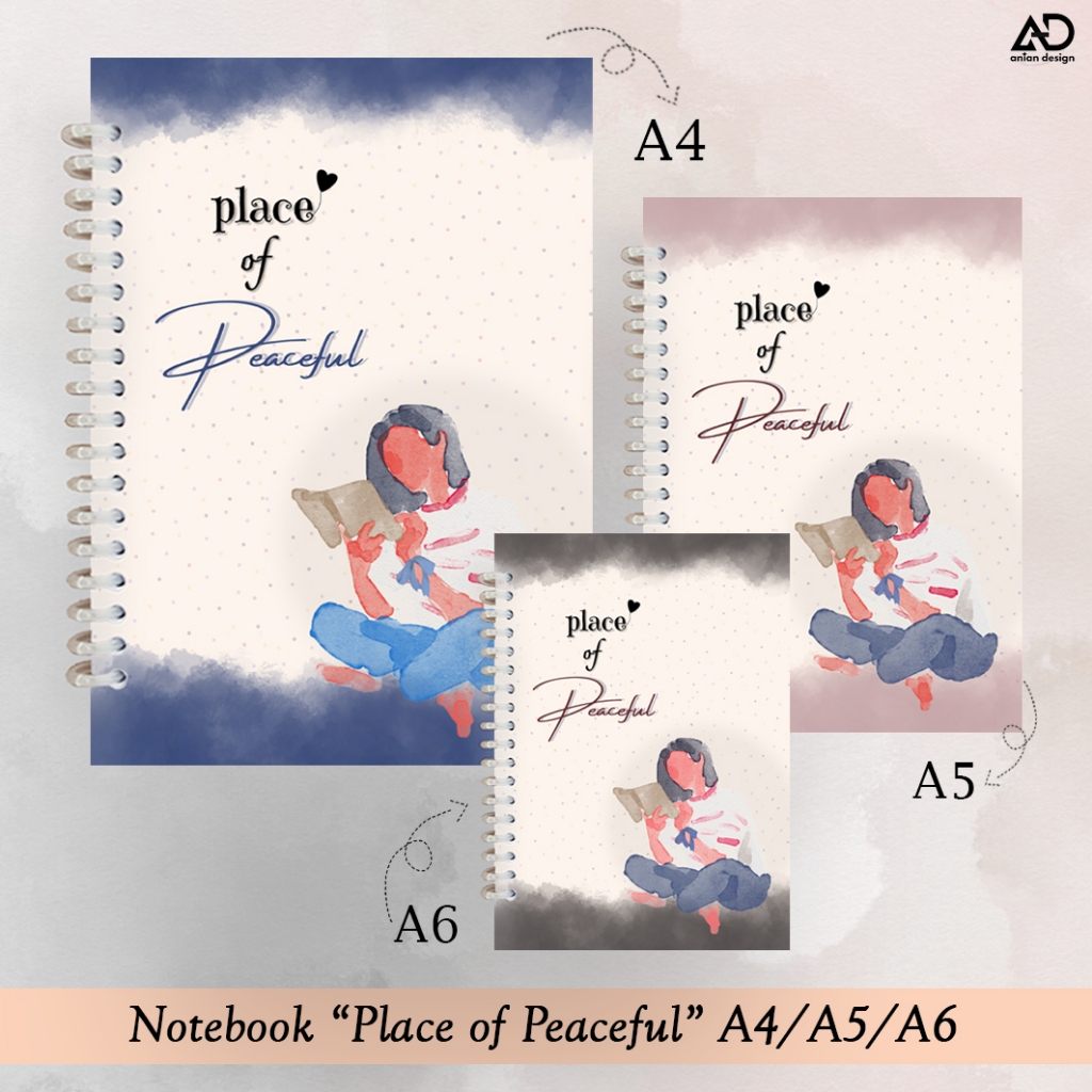 

PLACE OF PEACEFUL" Notebook / Buku Catatan / Buku Diary Cantik Aesthetic / A4 / A5 / A6