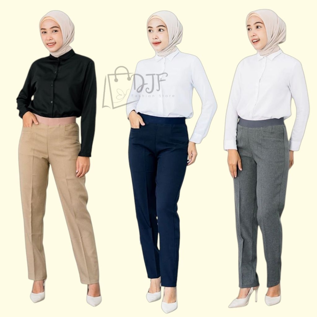 Celana Kerja Wanita Celana Bahan Wanita Celana Kantor Wanita Pinggang karet Ukuran Jumbo Dejifa