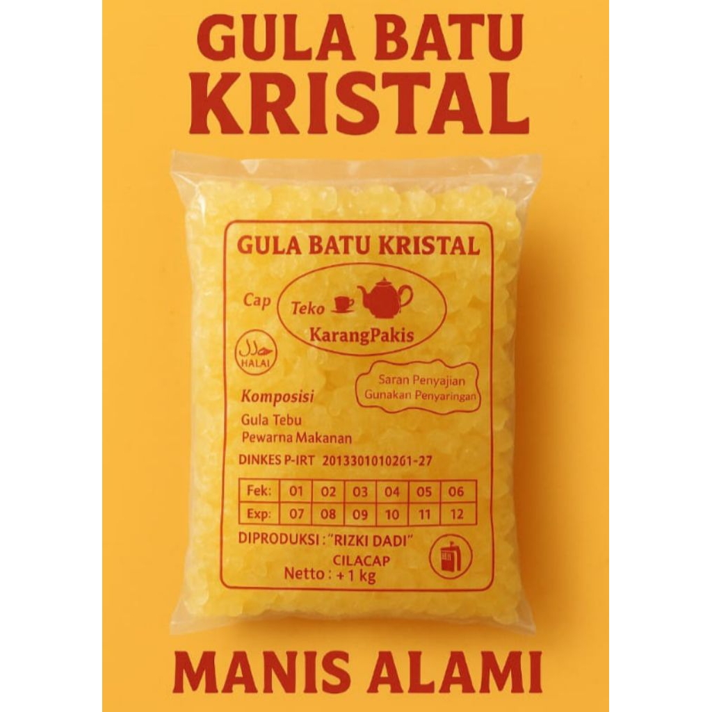 

Gula batu kristal Kuning - Kiricikan/kecil² - Cap Teko - 1000gr - Pemanis Teh Kopi dan minuman tradisional herbal lainnya [COD]