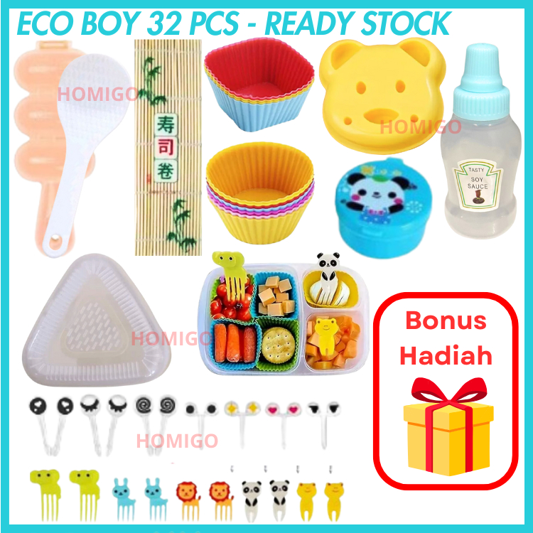 Homigo Isi 50 Paket Perlengkapan Bento Anak Set Komplit Bekal Anak Sekolah Cetakan Nasi Bento Bulat