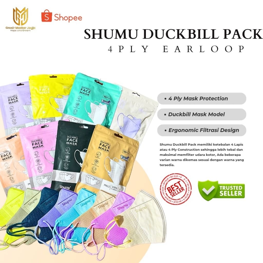 MASKER DUCKBILL WARNA - SHUMU DUCKBIL PAX ISI 10PCS - DUCKBILL WARNA CANTIK