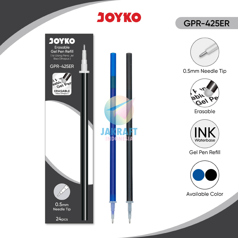 

(24 Pcs) GROSIR Refill Isi Ulang Segala Pulpen Erasable Gel Pen Bisa Dihapus Ujung Jarung Tajam Seperti Shokyo JOYKO GPR-425ER Hitam Black / Biru Blue Tebal 0.5 mm Needle Tip Anti Macet Luntur | PACK