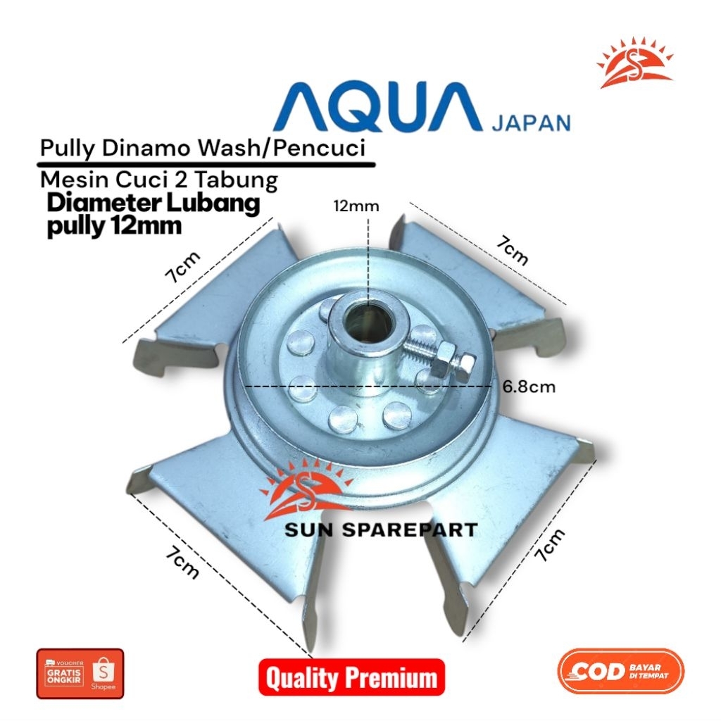 Pully Dinamo wash lubang pully 12mm Mesin cuci Aqua 2 Tabung/pully Dinamo pencuci