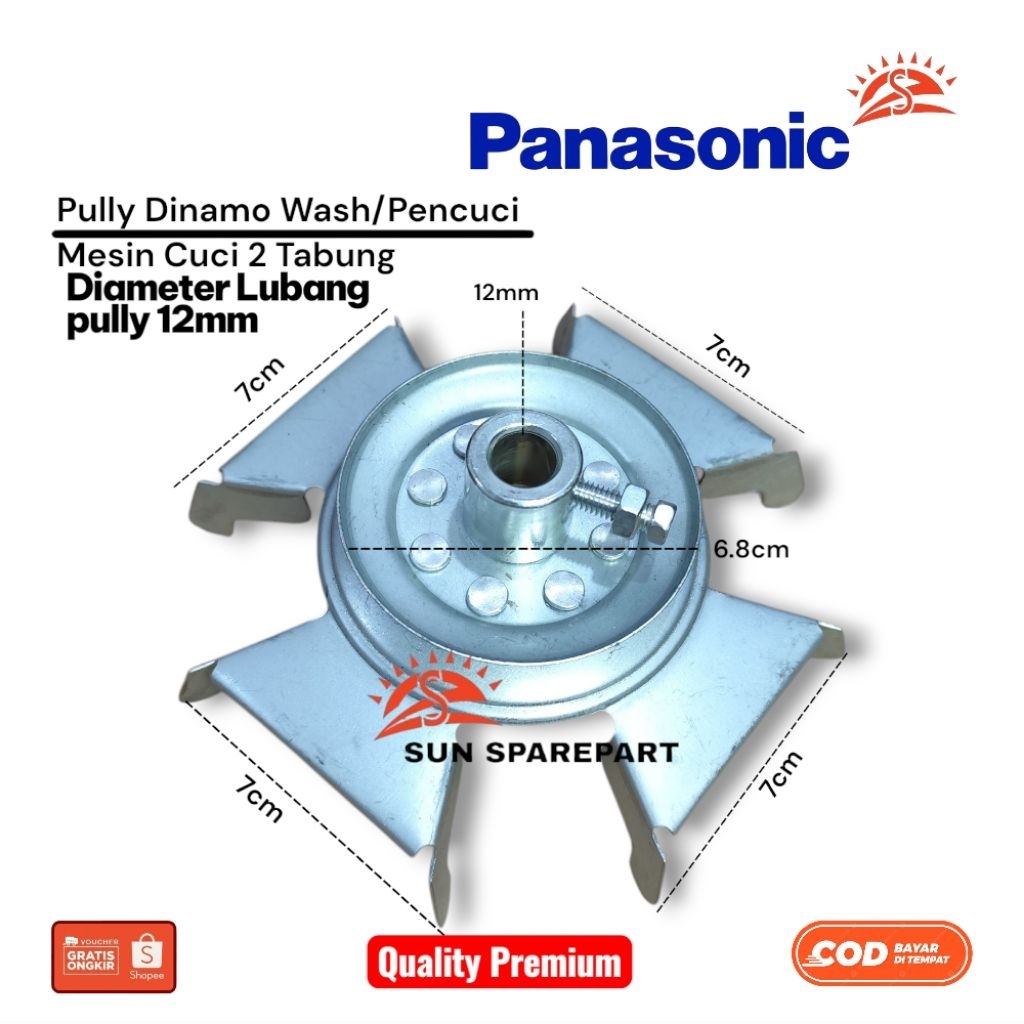 Pully Dinamo wash lubang pully 12mm Mesin cuci Panasonic 2 Tabung/pully Dinamo pencuci
