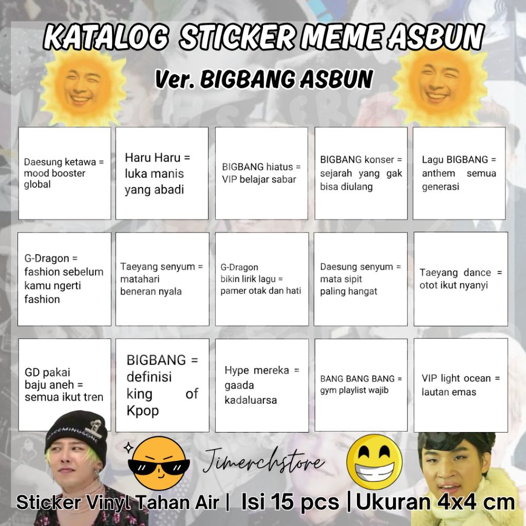 

STICKER ASBUN LUCU KPOP BIGBANG MEMBER Stiker Pack set
