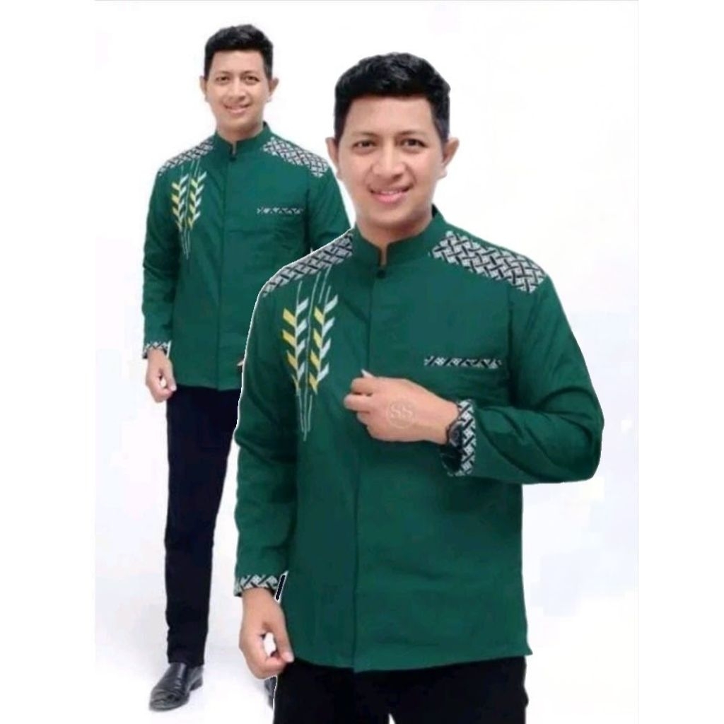 baju koko pria lengan panjang kombinasi batik kekinian