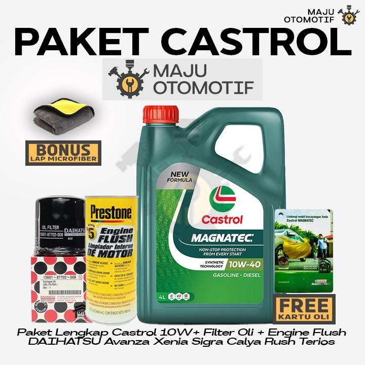 [GRATIS FILTER OLI] PAKET LENGKAP Ganti Oli Mesin Castrol Magnatec SAE 10W-40 4 Liter Engine Flush D