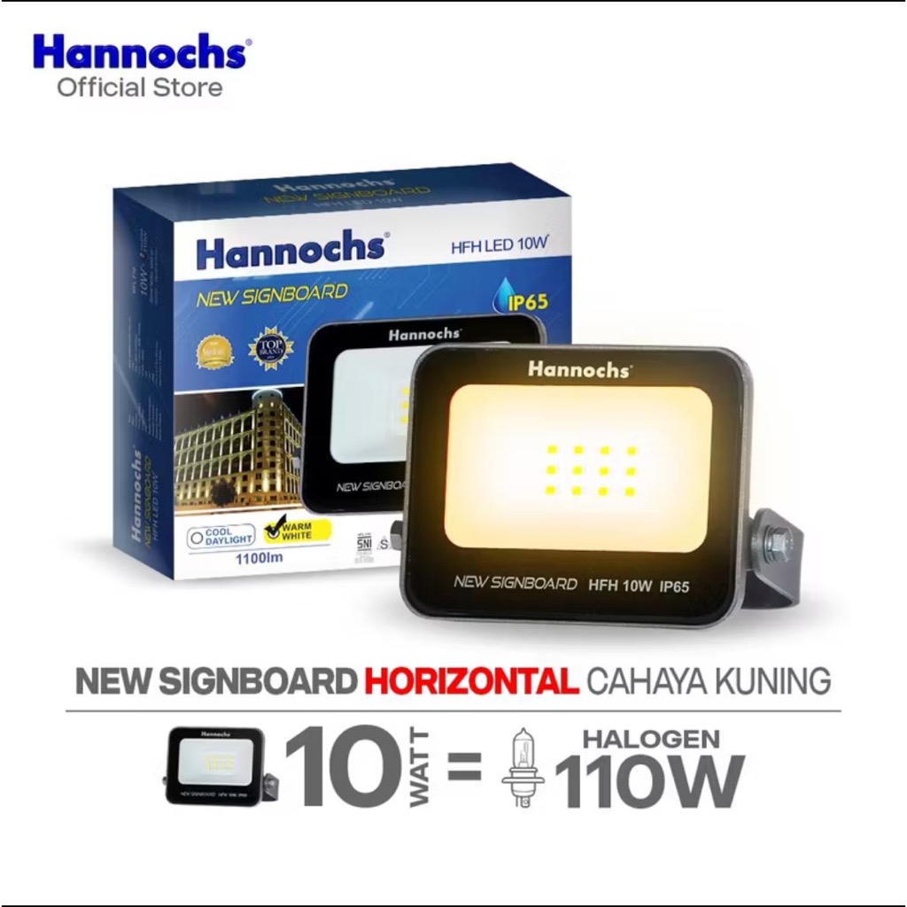 Lampu sorot/tembak hannochs 10watt warm white (cahaya kuning)