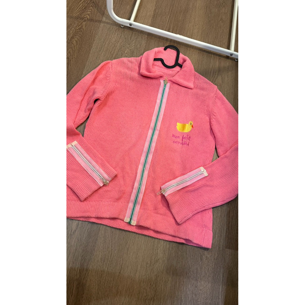 J.C. de Castelbajac Paris Knit Jacket Pink Duck Embroidery