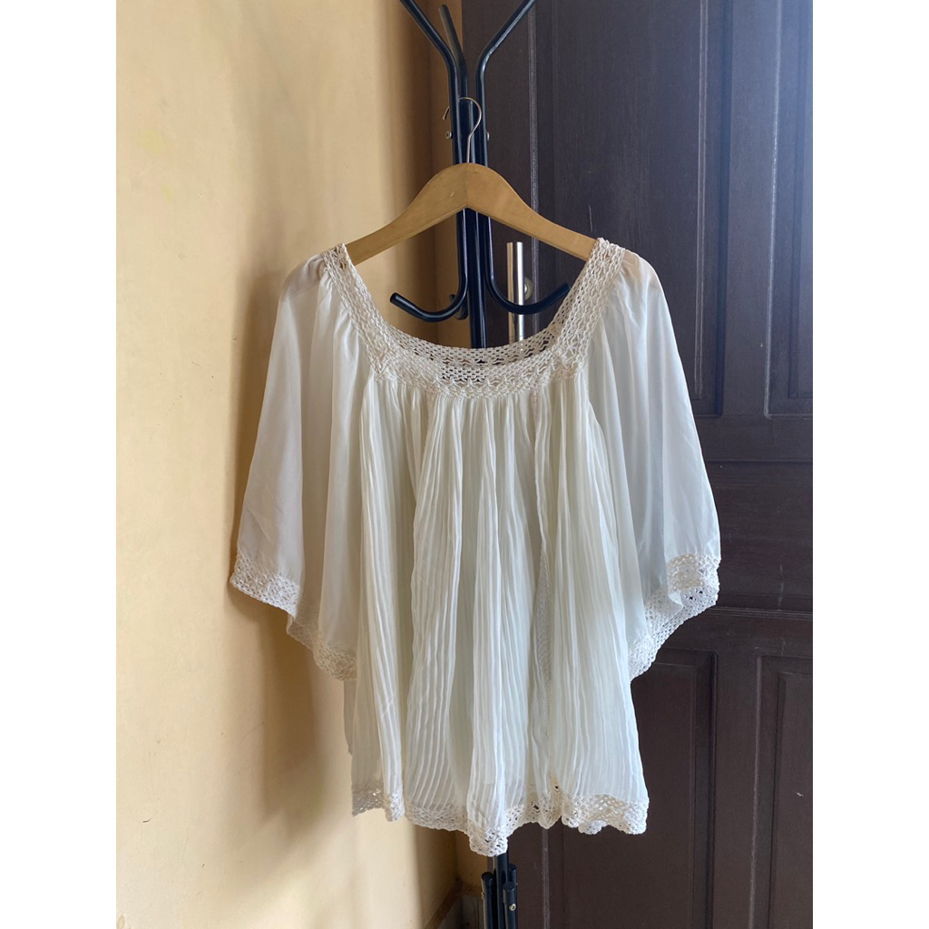 Blouse plisket squareneck katbol korean style look broken white putih baju atasan top wanita murah c