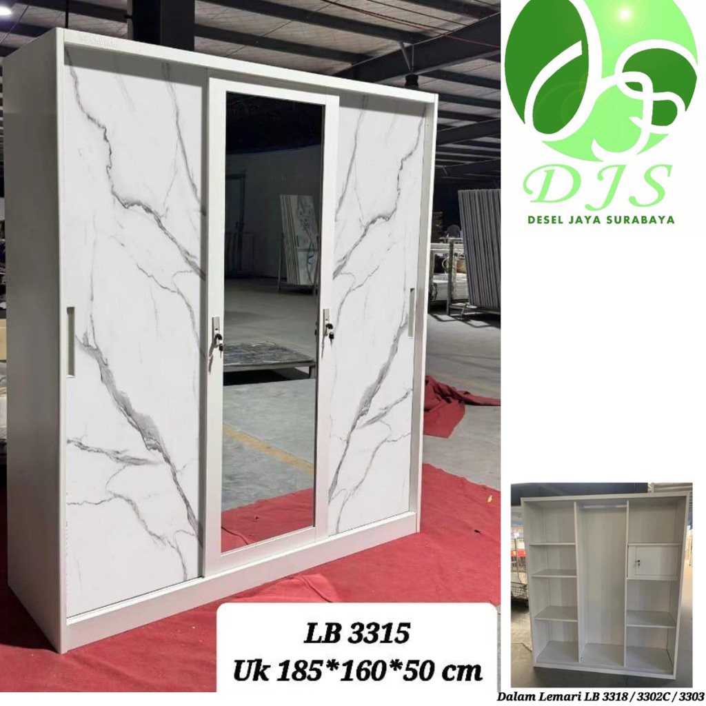 Lemari Baju Besi Sliding LB-3315 - Lemari Baju 3 Pintu - Lemari Baju Besi - Lemari sliding Baju Besi