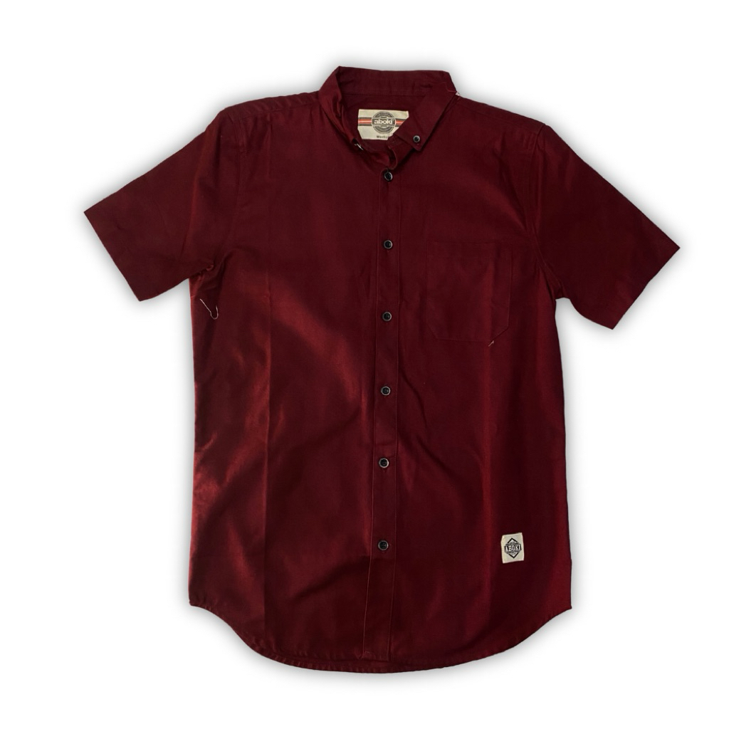 Kemeja Pria Aboki Lengan Pendek Polos Maroon Casual Formal Katun Premium