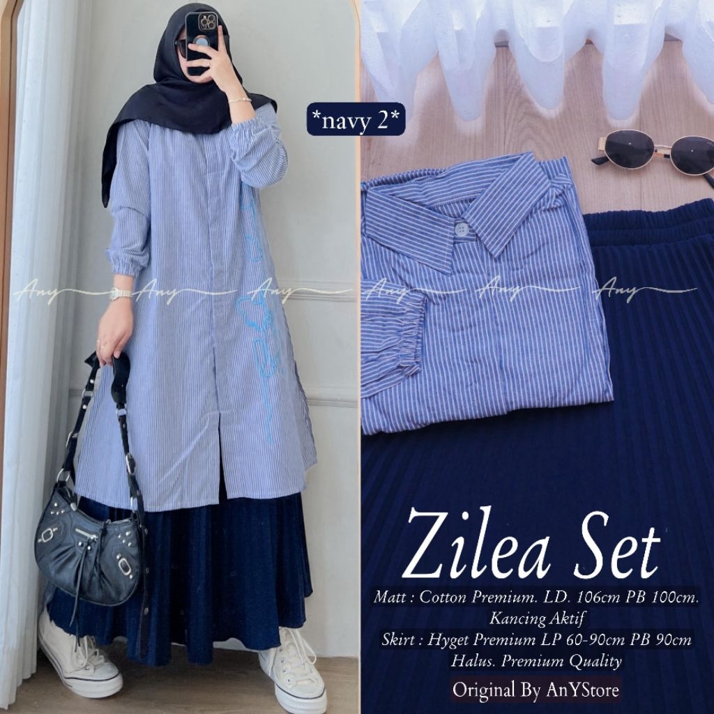 flaza zilea one set rok jeans by A.N.Y kemeja stripe baju kemeja wanita one set wanita kekinian rok 