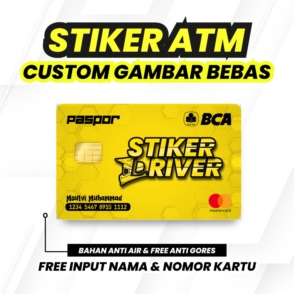 

STIKER STICKER KARTU ATM EMONEY FLAZZ DEBIT KREDIT CUSTOM / KOSTUM BEBAS - FREE INPUT NAMA & NO KARTU