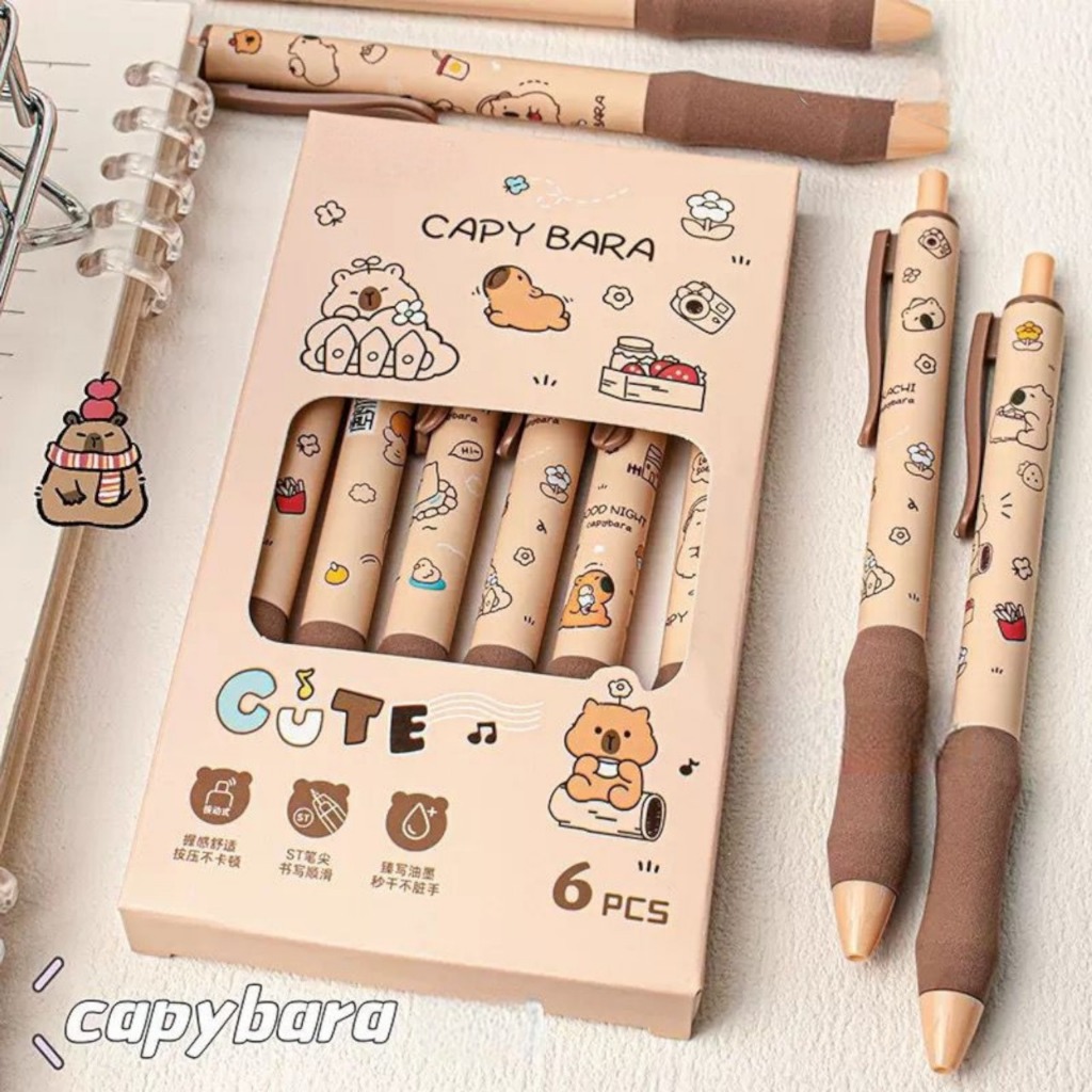 

batamall - (1BOX = 6PCS PENA) PULPEN GEL MEKANIK FULL COLOR PRINT GRIP BUSA 6 IN 1 KARAKTER CAPYBARA CUTE JENNIE #ST196 PENA TINTA HITAM PREMIUM TIP 0.5MM BOLPOINT KUALITAS IMPORT LUCU UNIK ANAK SEKOLAH ALAT TULIS KANTOR