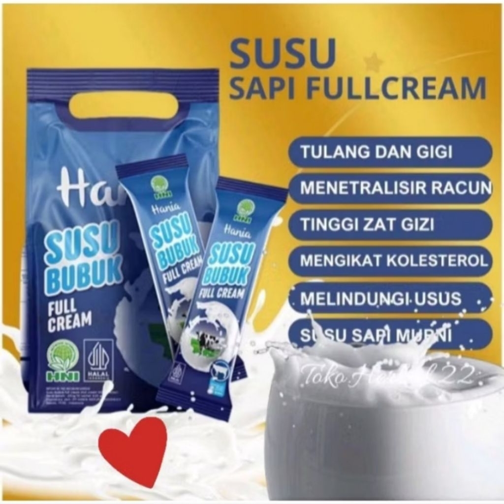 

Hania Susu Bubuk Full Cream HNI isi 10 saset @25 gr • Susu Sapi Bubuk Murni Baik untuk Tulang Gigi Paru-paru Pertumbuhan Anak Susu Asli Murni Tanpa Campuran Terbaik
