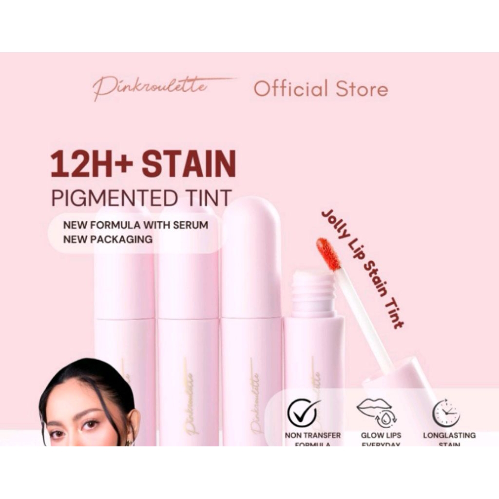 Jolly Tint PinkRoulette - Lip Tint Stain with Serum | Liptint Pigmented, Liptint Tahan Lama up to 12