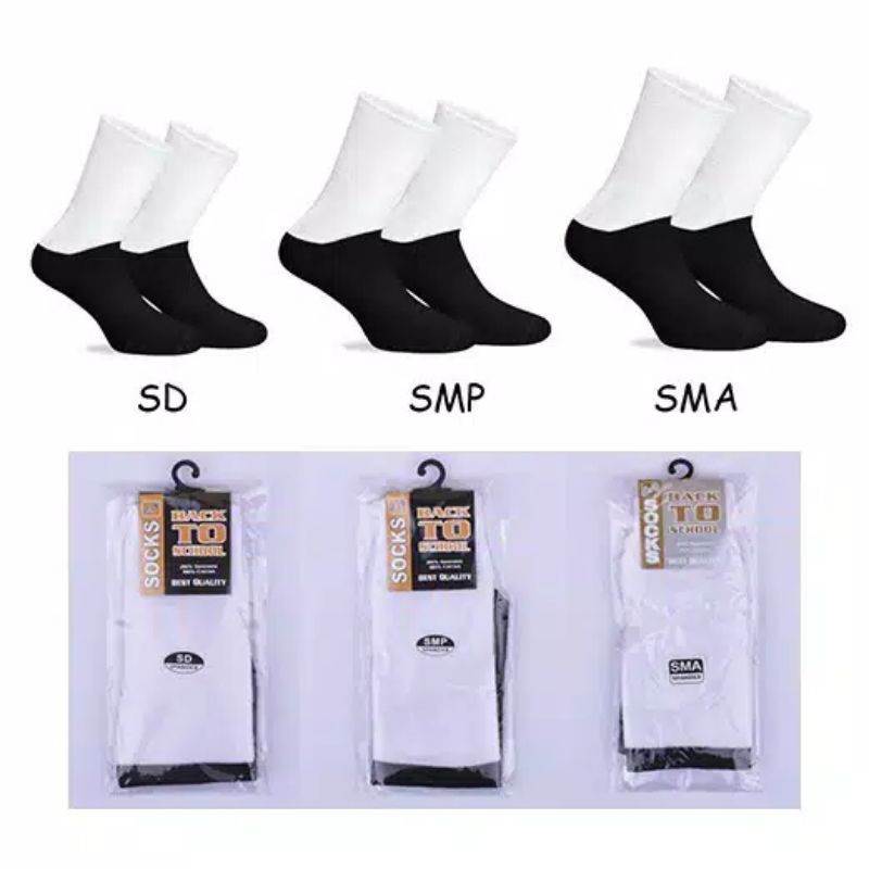 Jual kaos Kaus kaki panjang pendek Hitam Putih Polos Perlengkapan Seragam Anak Sekolah Pria wanita T