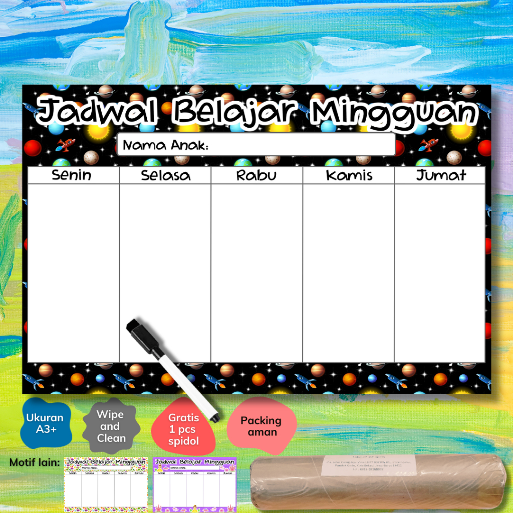 

Jadwal Belajar A3+ Bonus Spidol Wipe and Clean - Education Planner School Planner Wall Planner Board