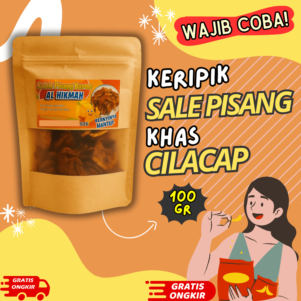 

Cemilan Keripik Sale Pisang Kering Renyah Manis Gurih 100 Gr