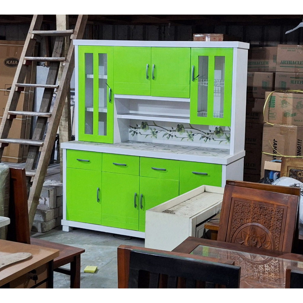 Lemari Dapur 4 Pintu Rak Piring sayur Kayu Bloktik 4Pintu Keramik /Zona Terbatas Cek Deskripsi