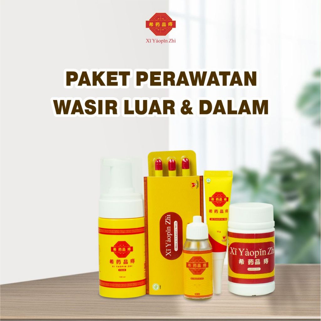 Paket Lengkap Herbal Wasir Xi Yaopin Zhi – Kapsul, Salep Oles, Minyak, Blister & Sabun Foam