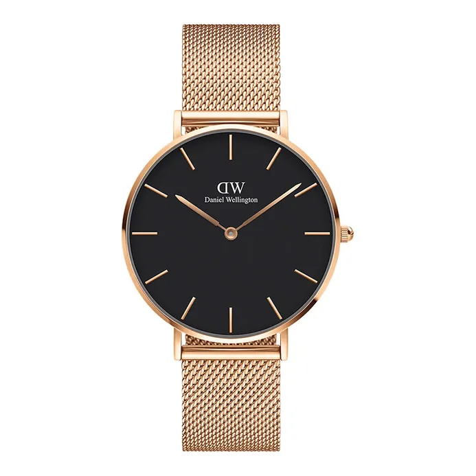 Daniel Wellington Petite DW00100303 Melrose Black Dial Rose Gold Stainless Steel Strap