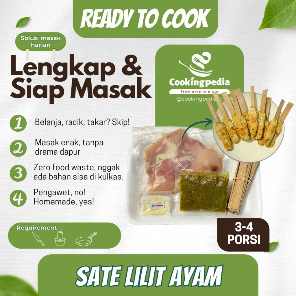

[Cookingpedia] Paket Masak Sate Lilit Ayam I Paket Masak Bumbu Komplit I Chiken Satay I Higienis I Ready to Cook I Ready to Eat I Bekal Anak Sekolah