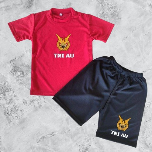 Kaos TNI AU anak usia 1-8th|Baju setelan anak tni|setelan anak tni ad merah celana pendek hitam jers