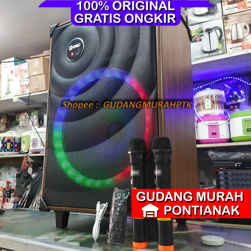 Speaker Bluetooth GMC 15 inch 2 Mic Wireless 883i 15" LED RGB Super Bass Salon portable Warna Random