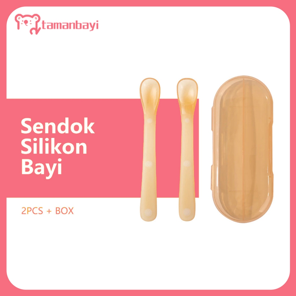 2Pcs/Set Sendok Makan Bayi Sendok Mpasi Bayi Sendok Bayi Silikon Bpa Free Dengan Box