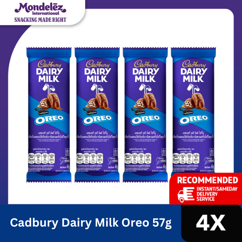

Cadbury Oreo 57G Multipack 4pcs - Cokelat Susu isi Biskuit dan Krim Oreo | Coklat Milk Camilan Creamy, Lezat, Berkualitas