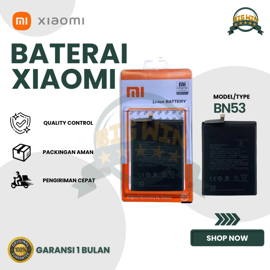 BATERAI BATTERY XIAOMI BN53 XIAOMI REDMI NOTE 9 PRO / REDMI NOTE 10 PRO DOUBEL [IC POWER] ORIGINAL