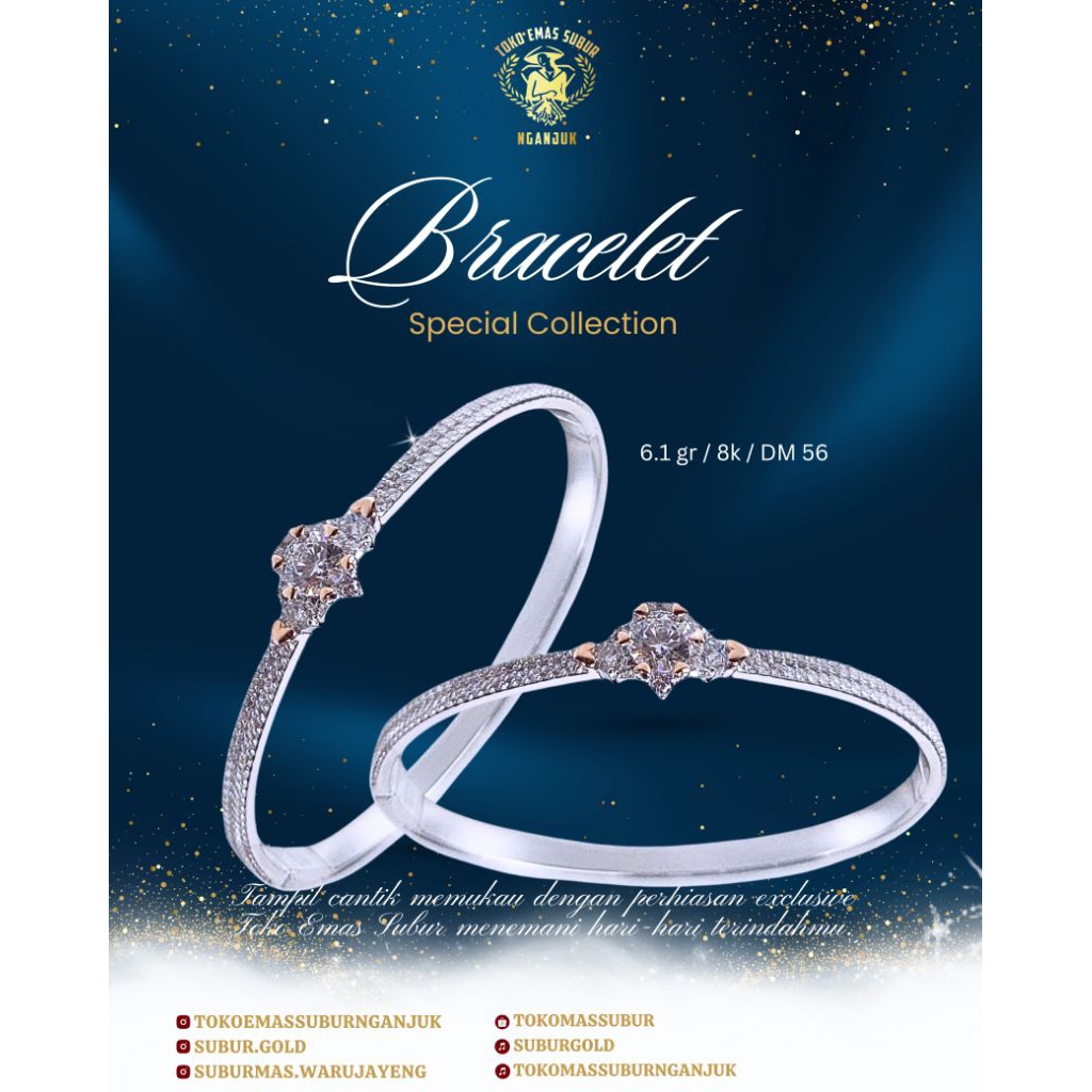 Gelang oval emas putih 8k