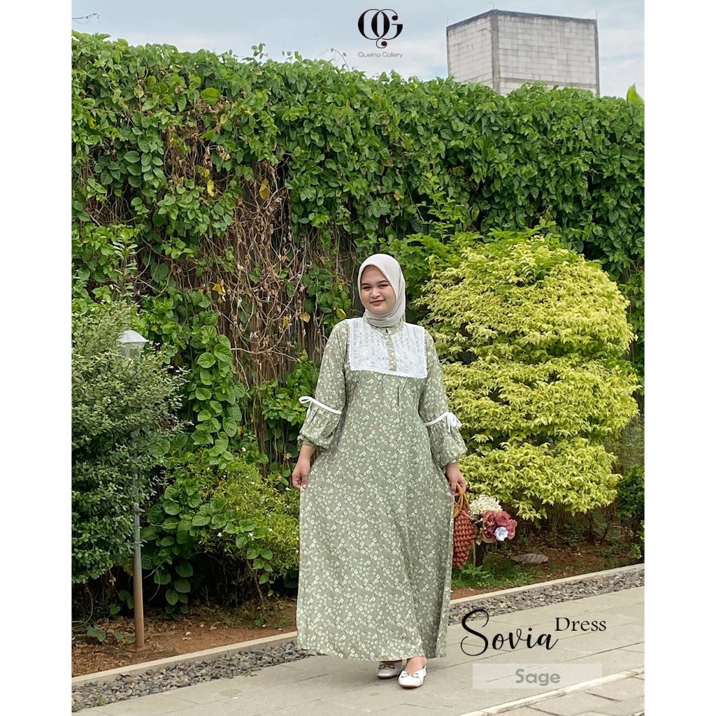 Gamis Rayon Motif Kombinasi Brokat Sovia Dress Queina