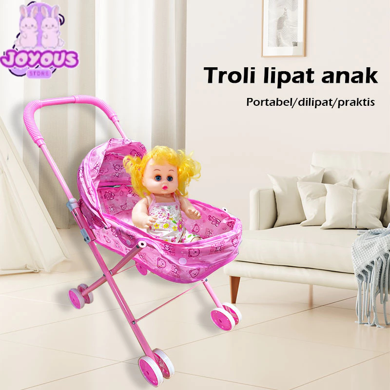 Mainan Kereta Dorong Boneka Mainan Stroller Anak Kereta Bayi Doll Troli Bayi Kereta Dorong Mainan An
