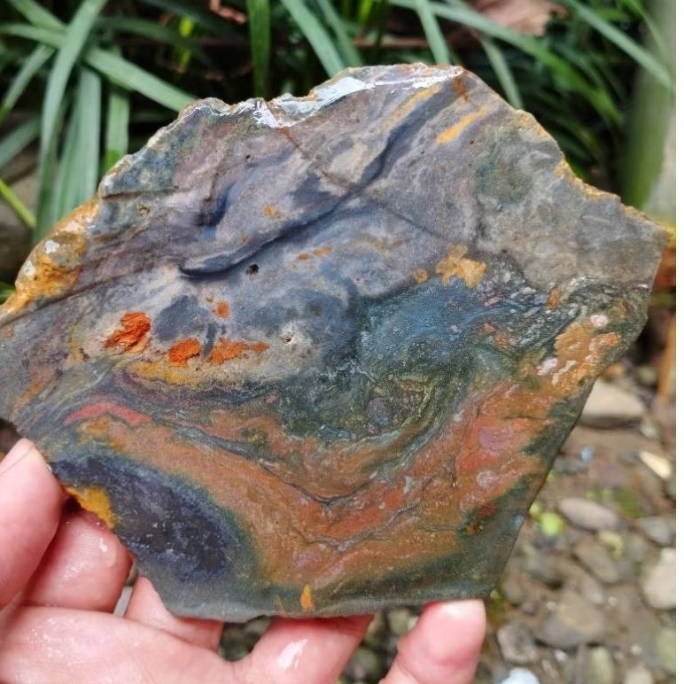 suiseki batu alam bahan batu akik lempengan panca warna fingerprint anstrak istimewa natural sesuai 