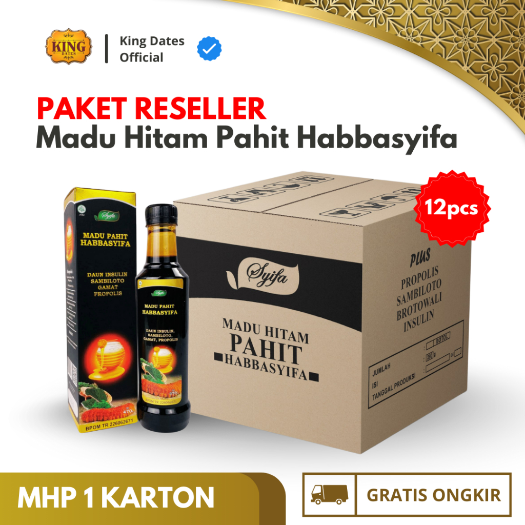 

1Karton Madu Hitam Pahit Plus Propolis Habbasyifa 470 gr untuk Diabetes dan Maag