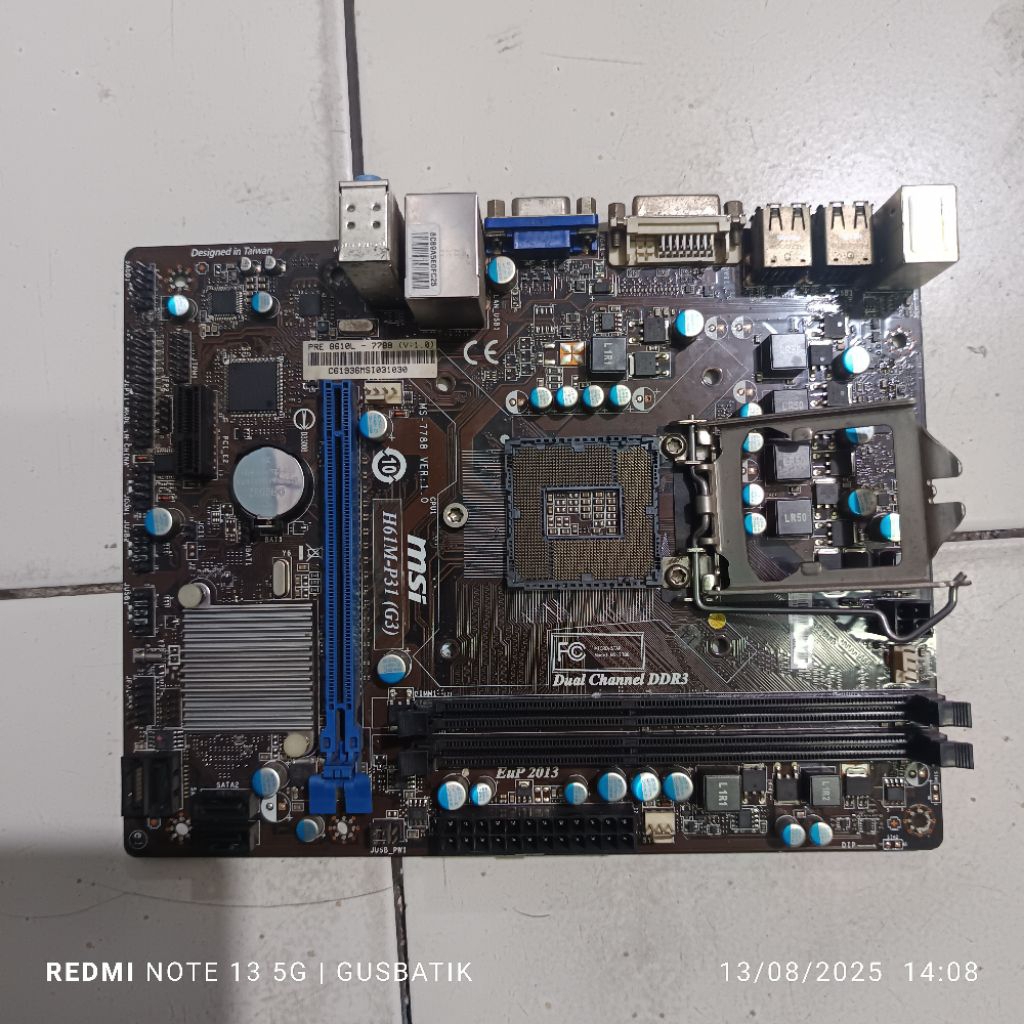 mainboard Intel H61 MSI H61M-P31 (G3) support prosessor Intel core i3 i5 dan i7 generasi 2-3