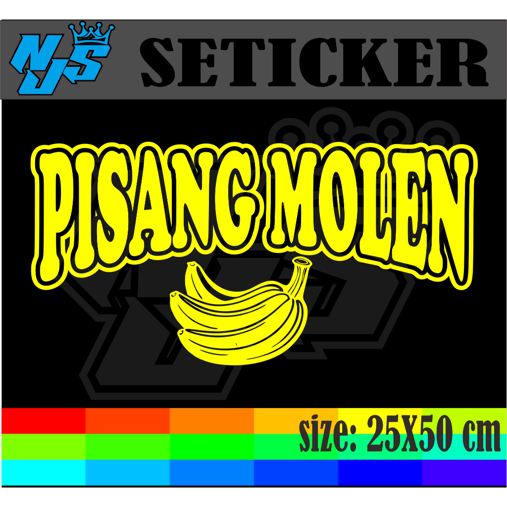 

cutting stiker temepelan nama jualan pisang molen dengan gambar pisang ukuran 25x50 cm