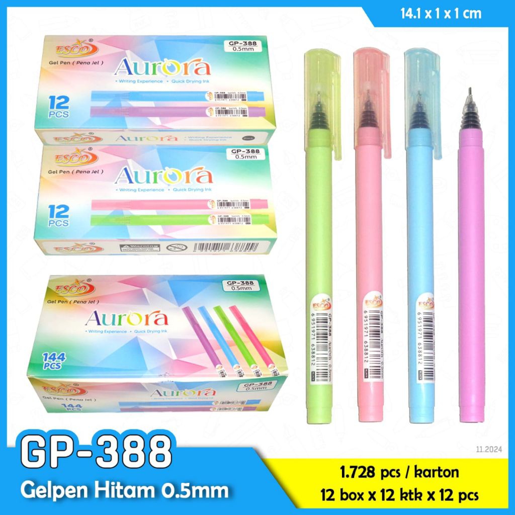 

(12 pcs ) PENGELL AURORA GP - 388 / PULPEN GELL MURAH 0,5 mm
