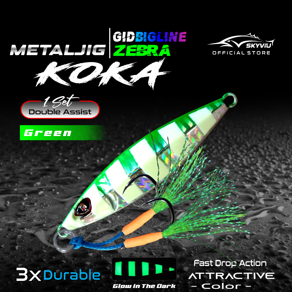 Metal Jig Slowjig 80 Gram GID Set Double Assist Hook Umpan Jigging Laut Malam Hari