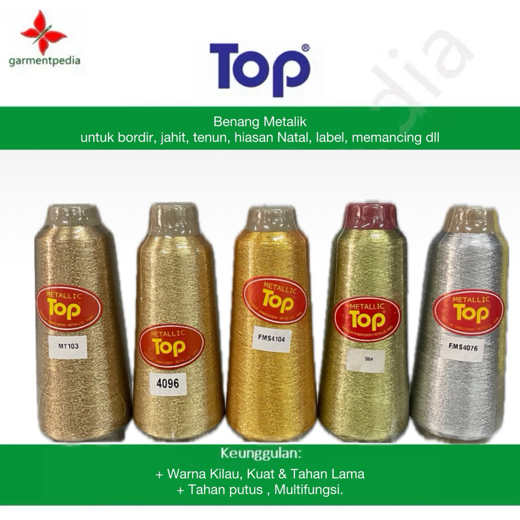 TOP BENANG BORDIR EMAS PERAK METALIK METALLIC