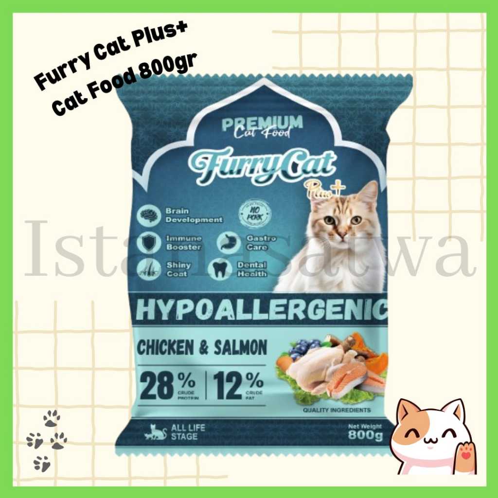 Furry Cat Plus+ Premium Cat Food 800gr All Life stage - Makanan Kering Kucing Hypoallergenic untuk S